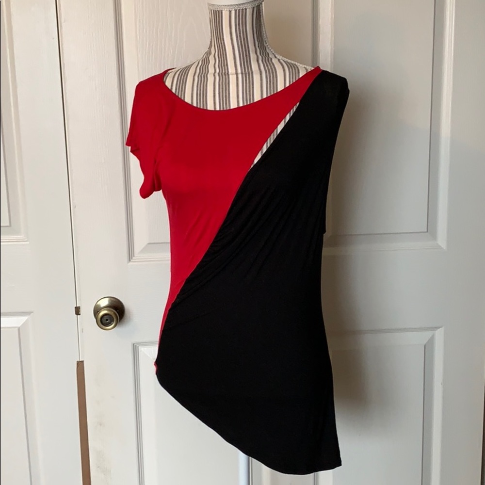 Bebe- Red & Black - asmetrical top.